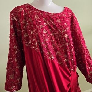 R&M Richards Red Lace & Jersey Evening Dress